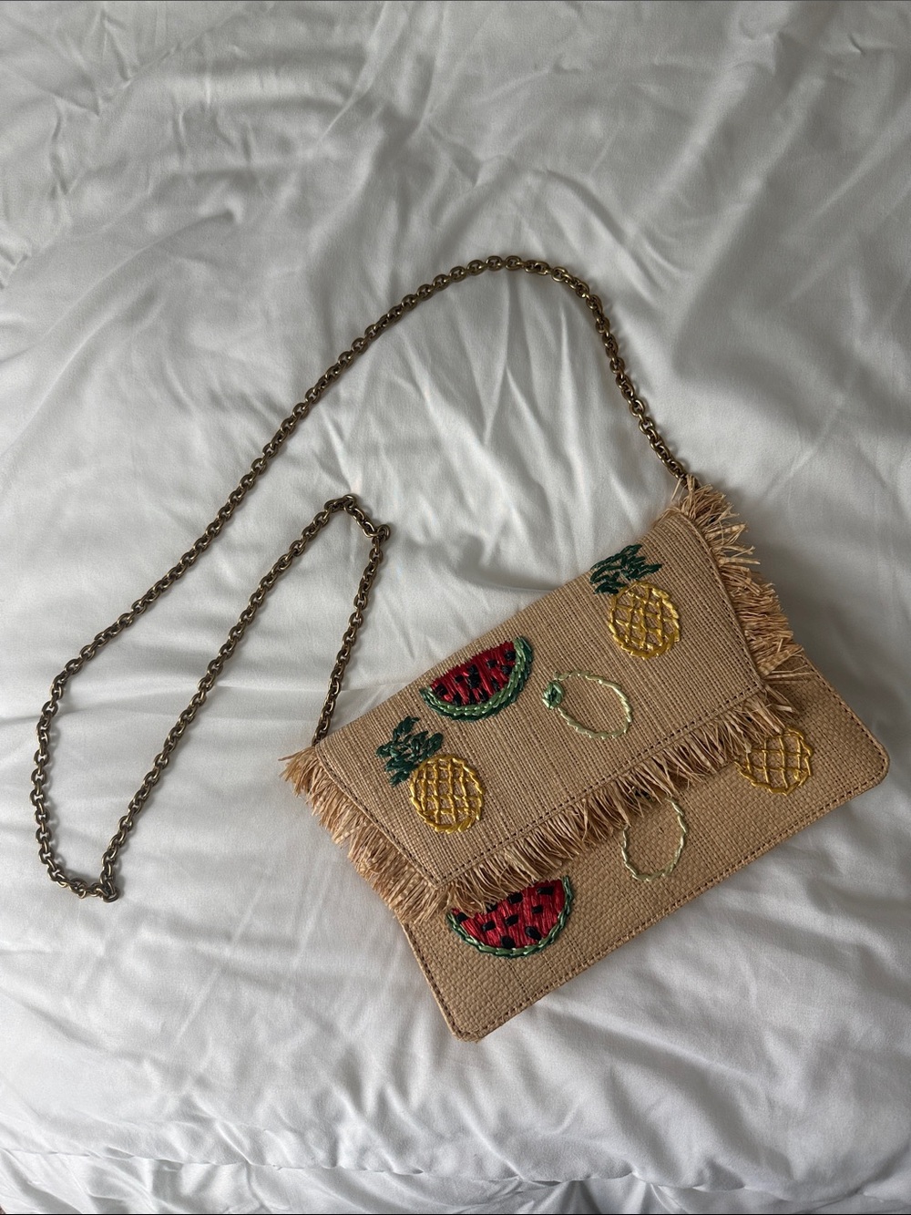 J. Crew Tropical Embroidered Straw Crossbody Bag - Beige